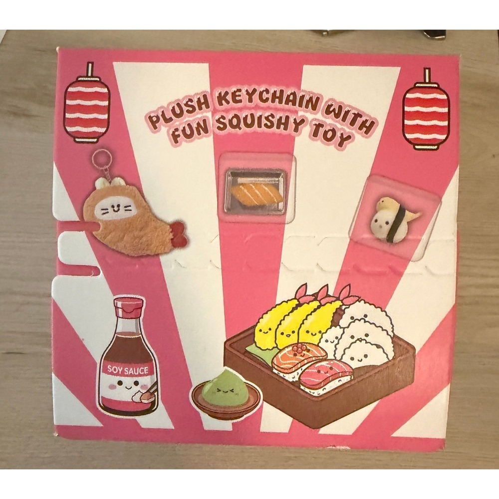 Plush Keychain with Fun Squishy Toy Sushi Bento Box Set Pink OS